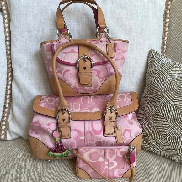 Coach Handbags - RARE Coach Pink Optic C 4-Piece Collector Set + Watermelon Charm